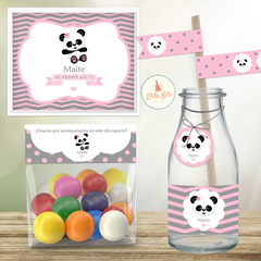 Kit Imprimible Oso Osito Panda Gris Rosa Nena Baby Shower