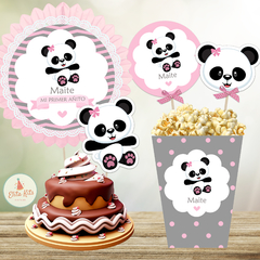 Kit Imprimible Oso Osito Panda Gris Rosa Nena Bautismo