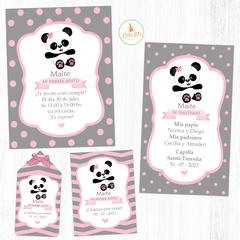 Kit Imprimible Oso Osito Panda Gris Rosa Nena Estampitas