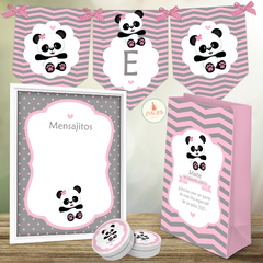 Kit Imprimible Oso Osito Panda Gris Rosa Nena Souvenirs