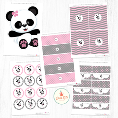 Kit Imprimible Oso Osito Panda Gris Rosa Nena