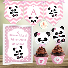 Kit imprimible Panda Nena Rosa