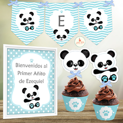 Kit imprimible Panda Nene Celeste + Banner Circular - Kits Imprimibles - Elita Kits Digitales