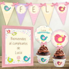 Kit imprimible Pajaritos Nena decoracion cumpleaños