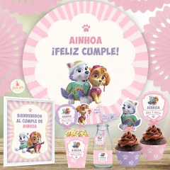 Kit imprimible Patrulla Canina Skye y Everest + Banner Circular Fondo Mesa Dulce