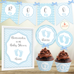 Kit imprimible piecitos bebe varón