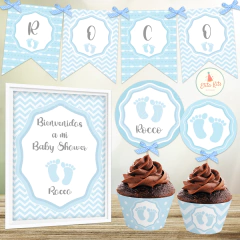 Kit imprimible piecitos bebe varón