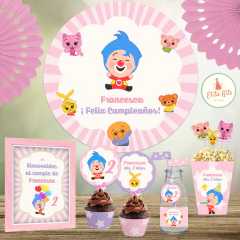 Kit imprimible Plim Plim Nena + banner fondo de mesa dulce