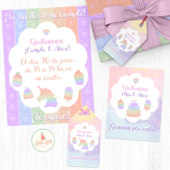 Kit imprimible pop it cumpleaños nena niña invitaciones