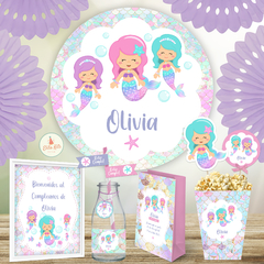 kit imprimible sirenas sirenitas banner fondo mesa dulce