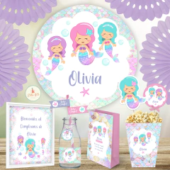 kit imprimible sirenas sirenitas banner fondo mesa dulce