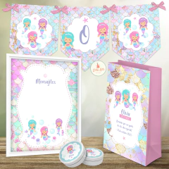 kit imprimible sirenas sirenitas decoración cumpleaños bolsita sorpresa