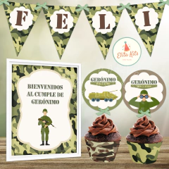 Kit Imprimible Soldado Militar Camuflado cumpleaños