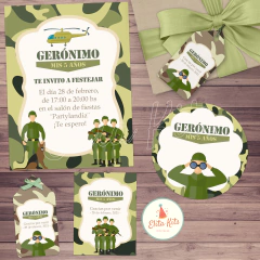 Kit Imprimible Soldado Militar Camuflado cumpleaños