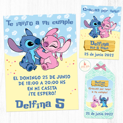 Kit Imprimible Stitch y Angel invitaciones tarjetas whatsapp