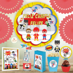 Kit Imprimible Superhéroes Bebé Banner Circular