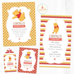 kit imprimible cumpleaños winnie pooh estampitas bautismo