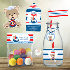Kit imprimible Osito Marinero nautico decoración cumpleaños