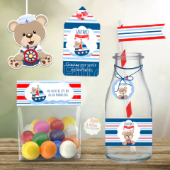 Kit imprimible Osito Marinero nautico decoración cumpleaños