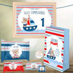 Kit imprimible Osito Marinero nautico decoración cumpleaños