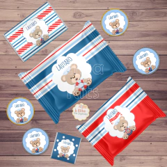 Kit imprimible Osito Marinero nautico decoración golosinas candybar
