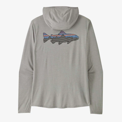 Remera técnica Patagonia protección solar Capilene® Cool Sun Hoody Fitz Roy Trout Hombre • CGSX Gris