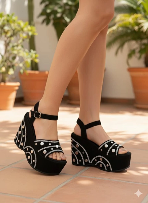 sandalia con plataforma. detalles arabescos