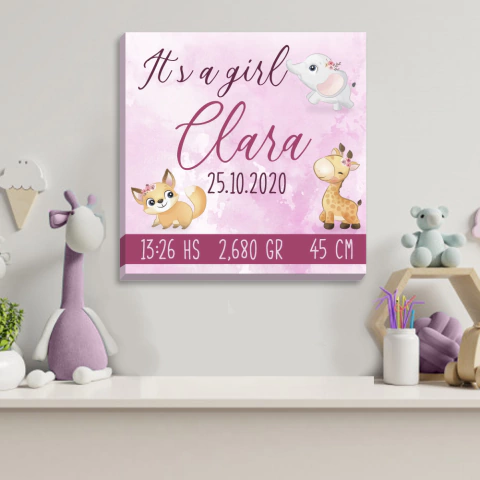 Cuadro En Lienzo Datos Nacimiento Bebe 30x30cm - comprar online