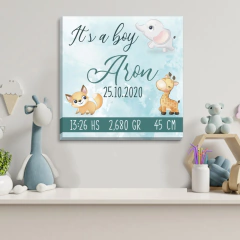 Cuadro En Lienzo Datos Nacimiento Bebe 30x30cm en internet