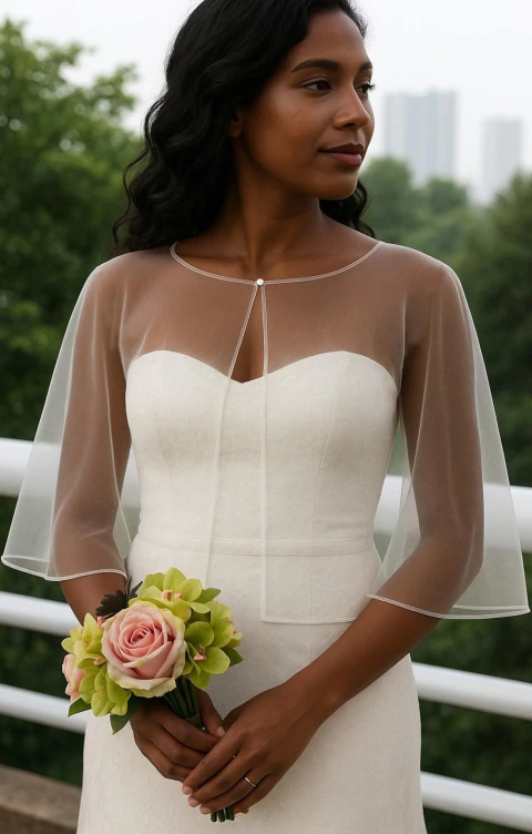 Capa poncho clean para noiva em nobre tule francês