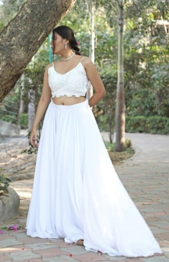 cropped renda guipir noiva saia