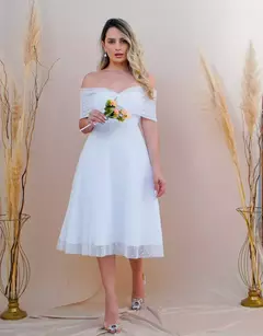 Vestido Noiva Midi Civil Tule Poá - comprar online