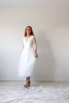 Vestido Noiva Midi Tule & Renda Civil - Estilista Viviane Batista