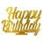 Happy Birthday Enfeite Decorativo Acrílico Dourado Espelhado com Base