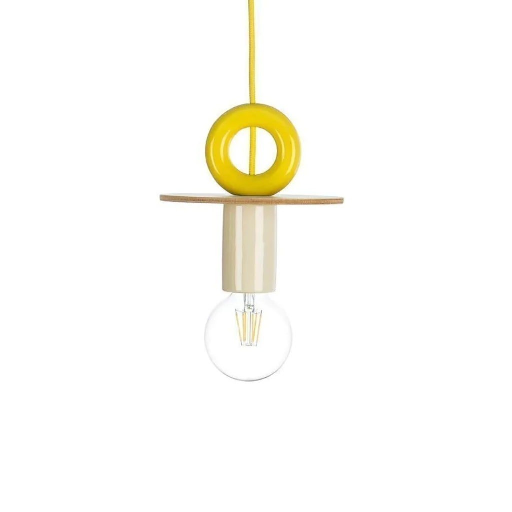 Lampara colgante Totem 2 piezas, amarillo y madera