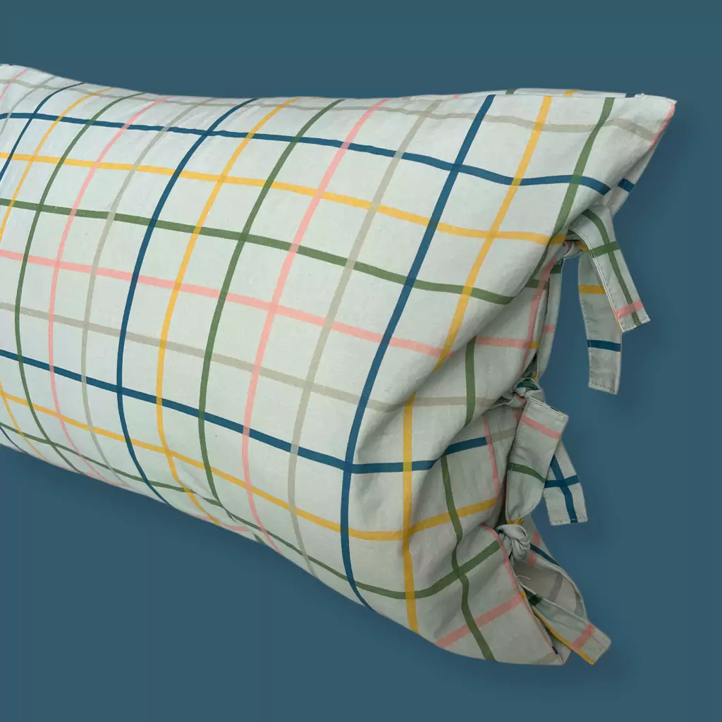 Funda de almohada Cuadrillé celeste