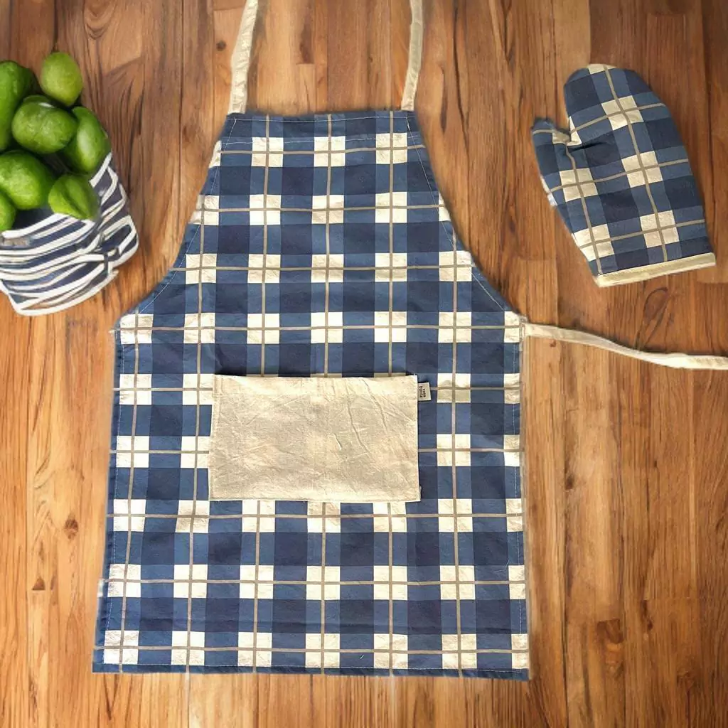 Delantalcito de cocina con manoplita, Escocés Azul