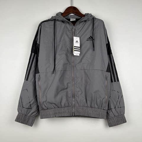 Jaqueta Corta-Vento Adidas Cinza e Preta