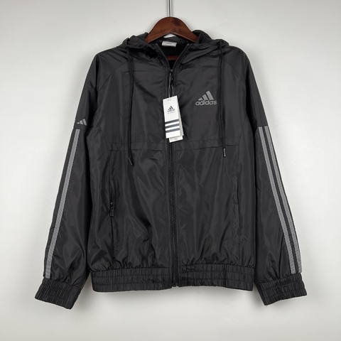 Jaqueta Corta-Vento Adidas Preta e Cinza