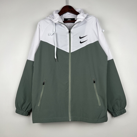 Jaqueta Corta-Vento Nike Duplo Logo Verde Clara e Branca