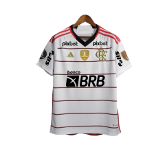 Camisa Flamengo II 23/24 Torcedor Masculina - Branca com listras vermelhas com todos os patrocinios - Skull Sports