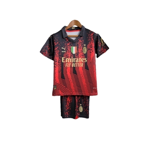 Kit Infantil AC Milan II 23/24 - Puma - Preto com detalhes em vermelho e dourado
