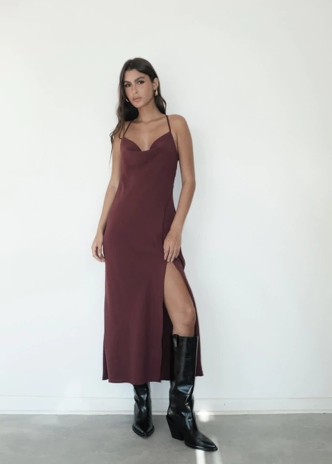 VESTIDO MÔNACO DEGAGÊ LONGO MARROM - comprar online