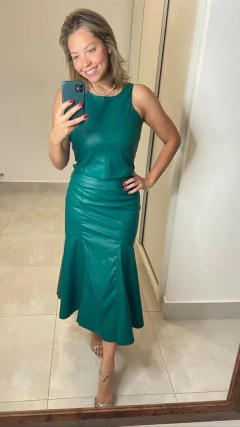 Saia midi couro sintético - loja online