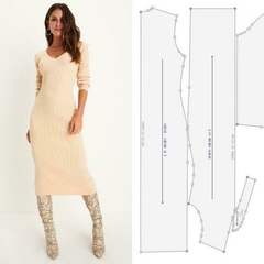 Molde vestido midi manga longa