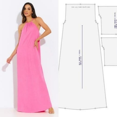 Molde vestido decote franzido longo