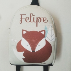 Mochila "Zorrito durmiente" con fondo azul