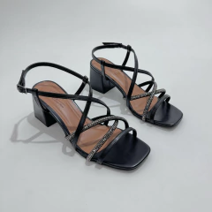 Sandália Preta Strass - 13425 - West Shoes