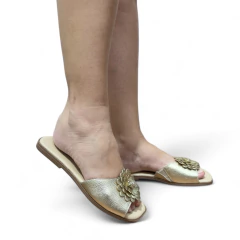 Rasteira de Couro Flor Dourada 13859 - West Shoes