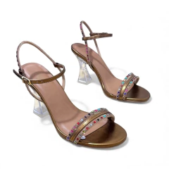 Sandália Bronze Salto Acrílico 13898 - West Shoes